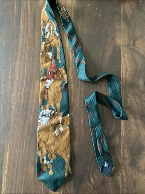 Men’s Equestrian Print Tie in Teal and Brown